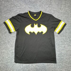 Batman Jersey T Shirt Men L Black Yellow Bat Symbol DC Comics Athletic